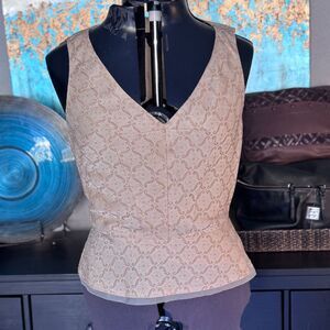 Women’s Beige Lace Jacquard 2-Piece Set – Sleeveless Top & Skirt Outfit Size 10